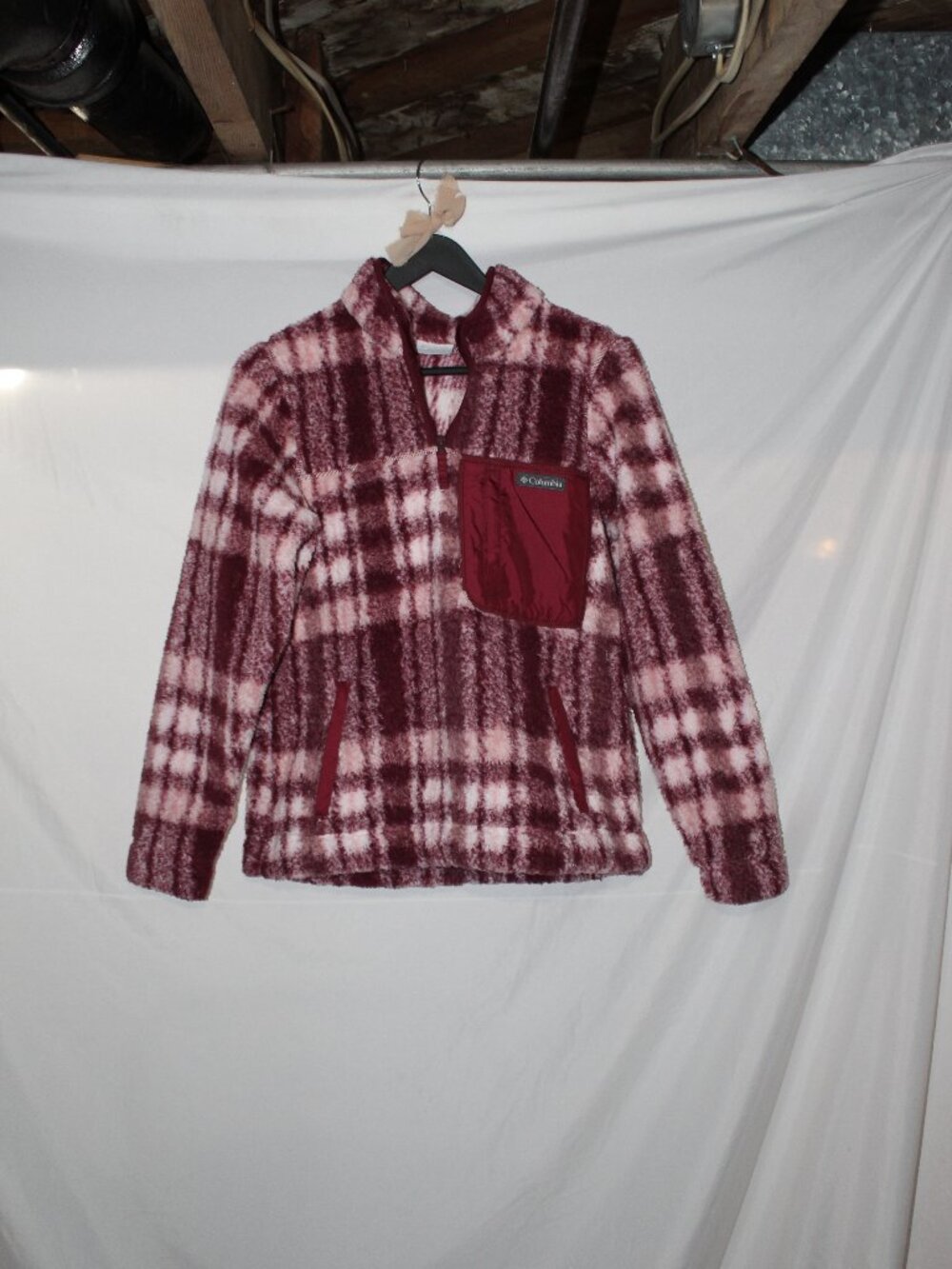Columbia Wine Plaid West Bend Quarter Zip Sherpa Pullover